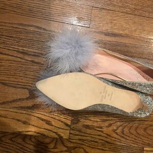 Kate Spade Glitter Heels with Gray Fur Accent
